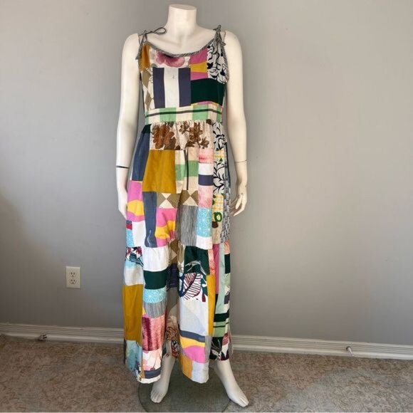Handmade Multicolor Patchwork Tiered Sundress with Shoulder Straps Size Medium - Picture 1 of 13